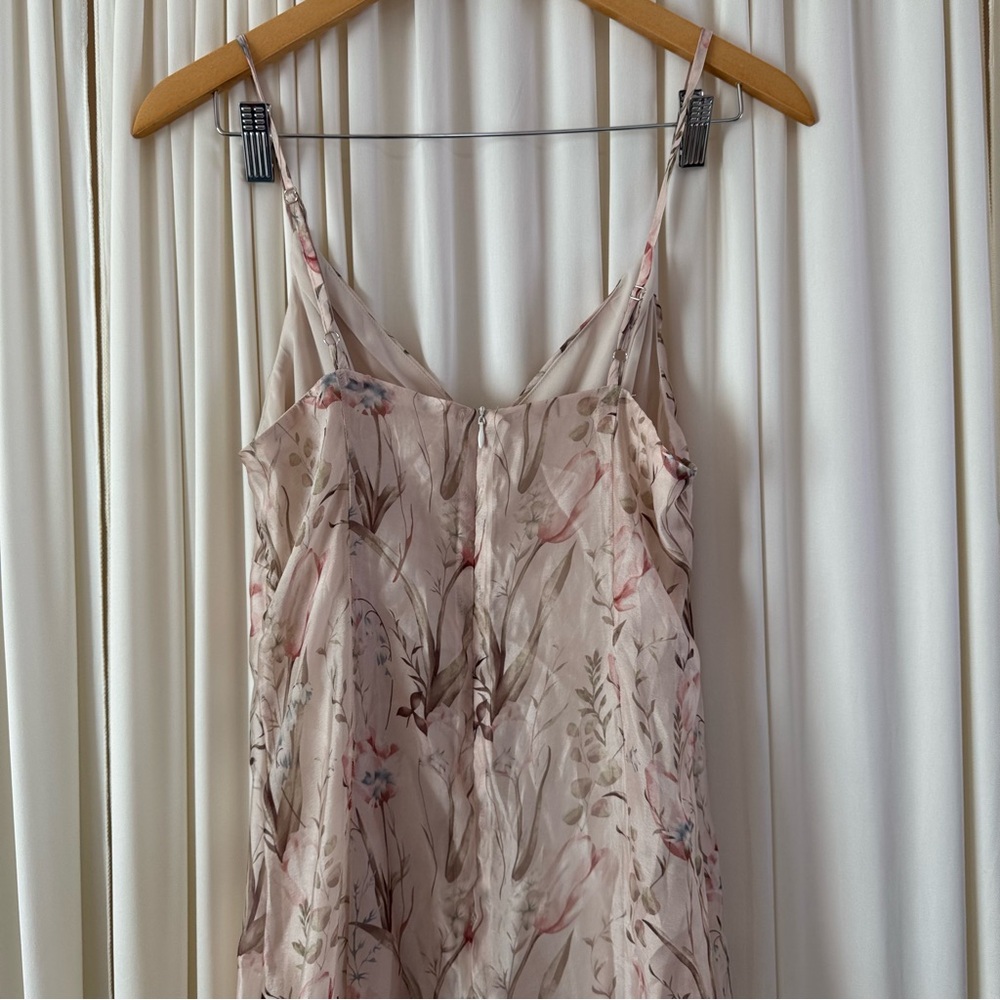 Storia Tulip FishTail Midi Dress Cream Floral Ruffle Holiday Party Festive Sz S - Picture 6 of 7